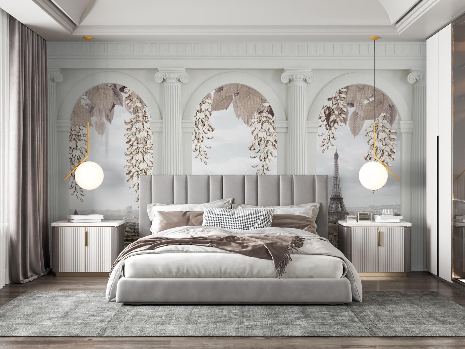 Фотошпалери квіткові арки з захоплюючим видом на Париж