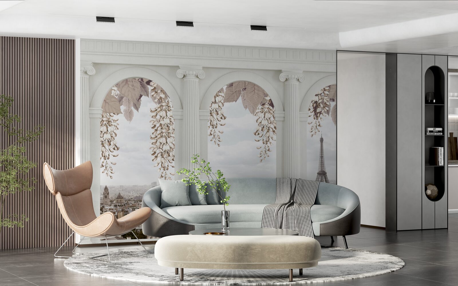 Фотошпалери квіткові арки з захоплюючим видом на Париж