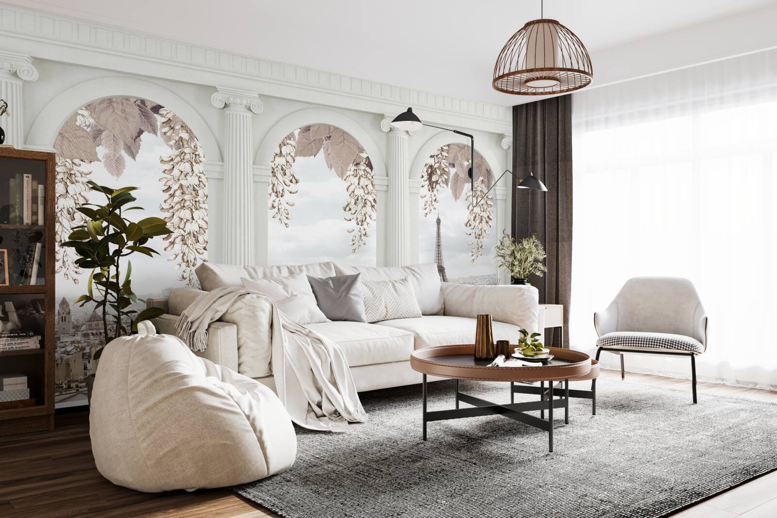 Фотошпалери квіткові арки з захоплюючим видом на Париж