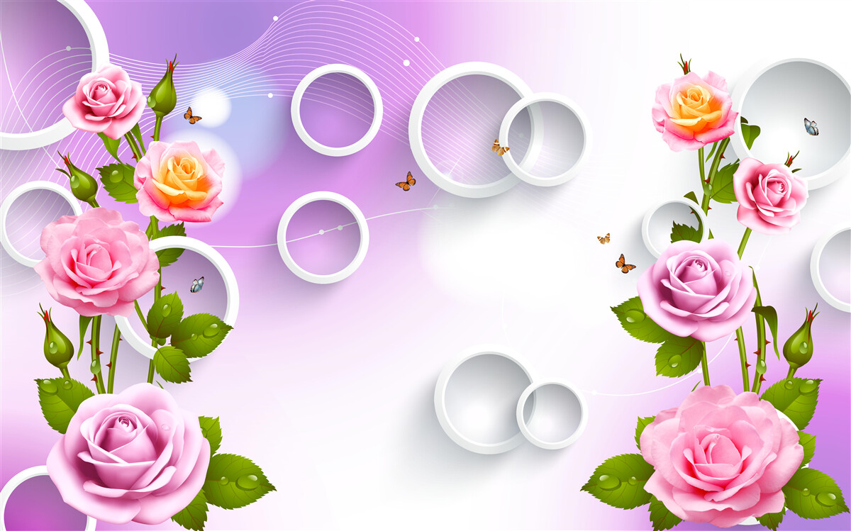 Фотошпалери набір яскравих троянд на світлому фоні