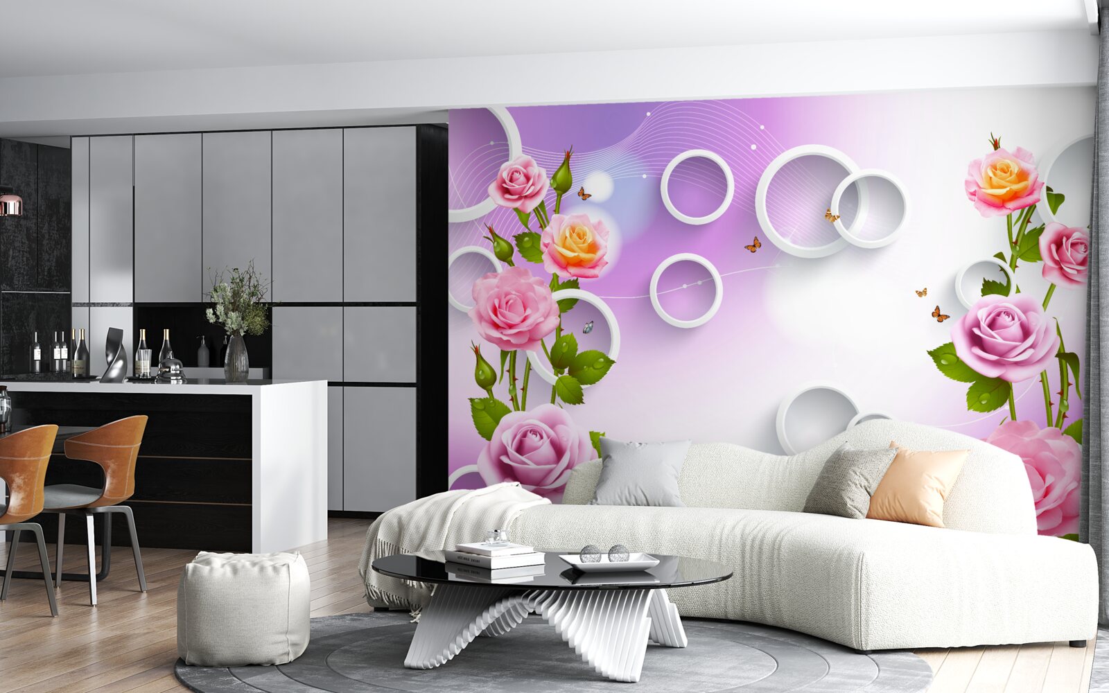 Фотошпалери набір яскравих троянд на світлому фоні