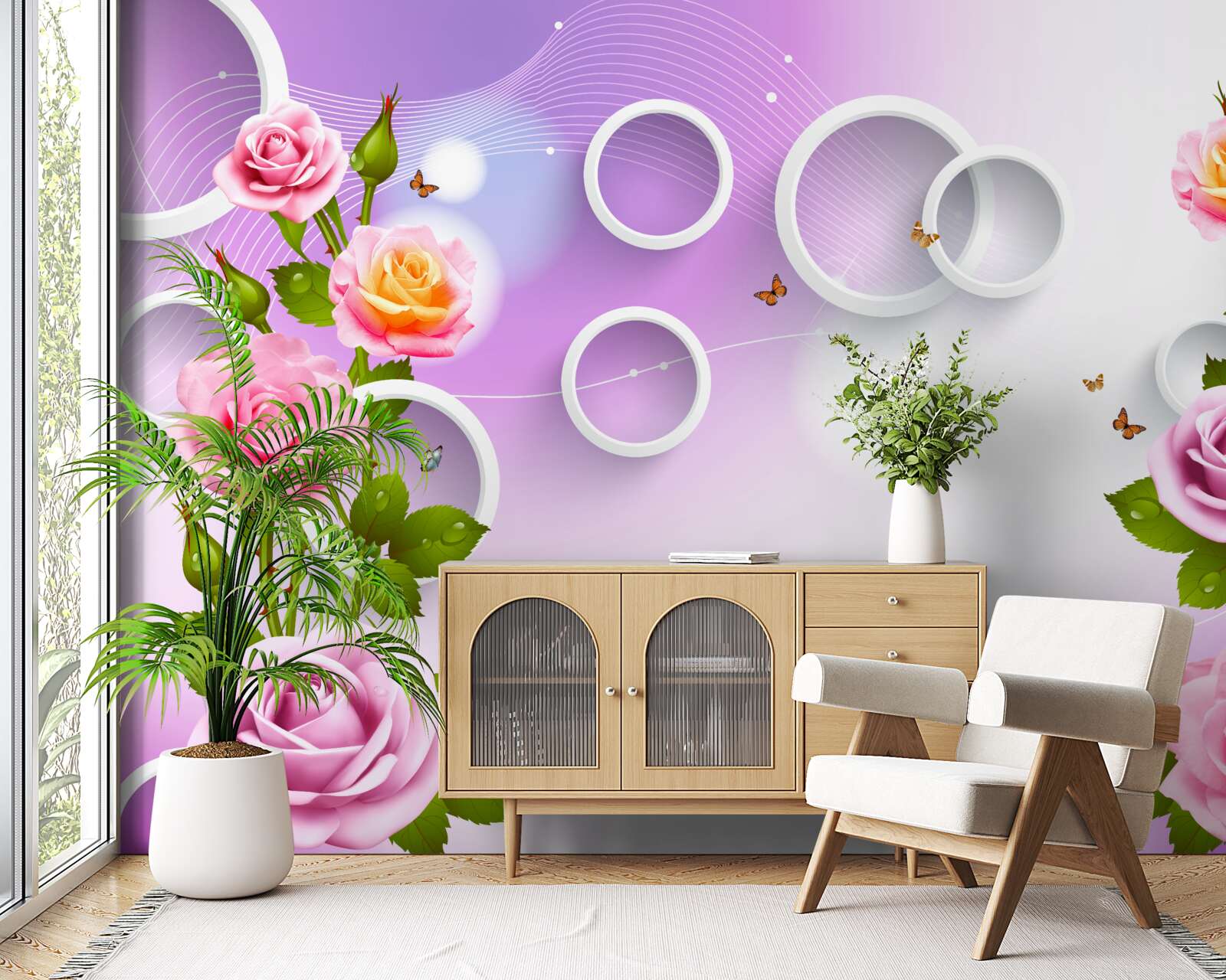 Фотошпалери набір яскравих троянд на світлому фоні