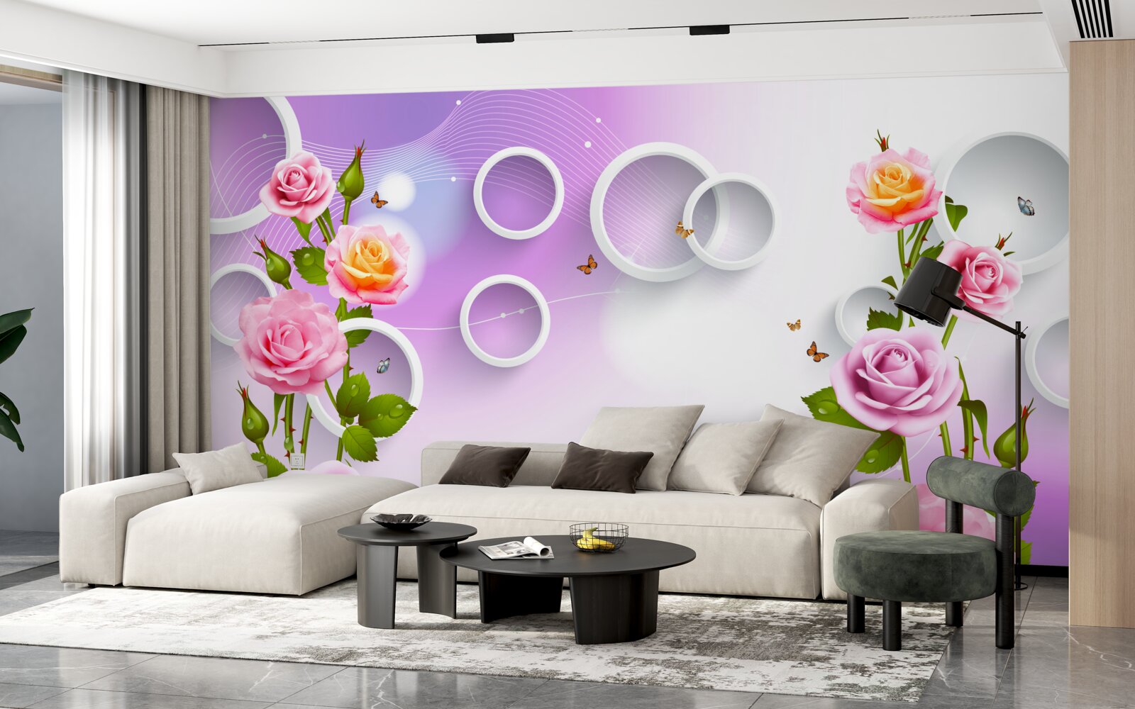 Фотошпалери набір яскравих троянд на світлому фоні