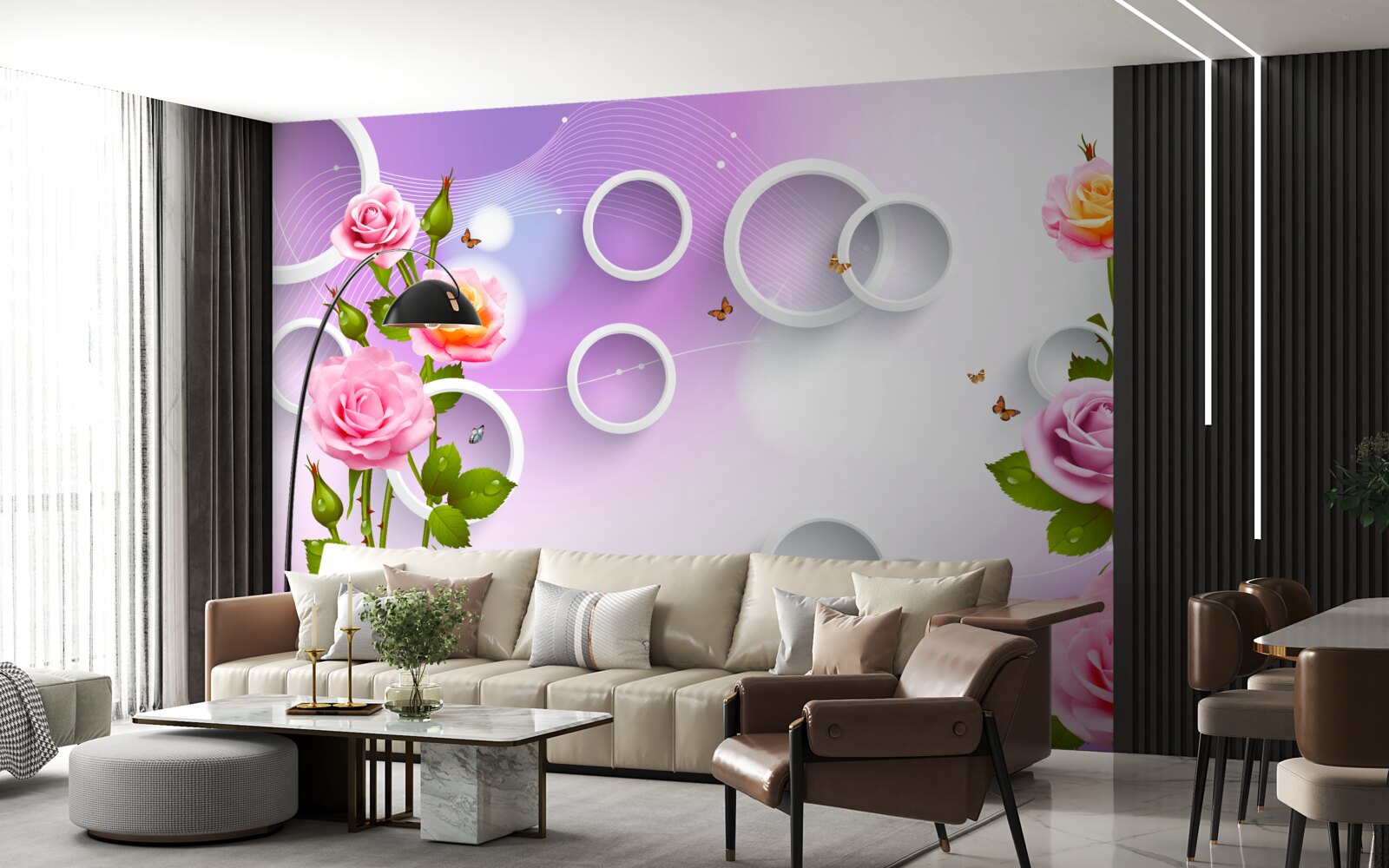 Фотошпалери набір яскравих троянд на світлому фоні