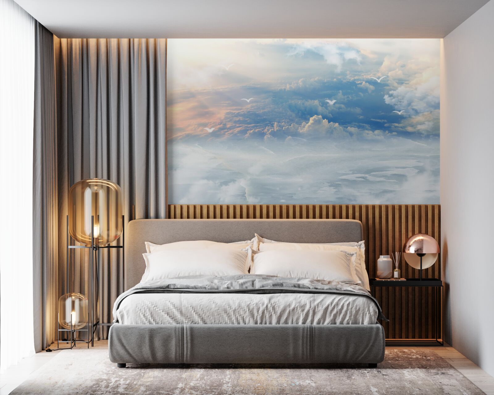 Фотошпалери хмари, вкриті м'яким пухом, тихо лежать