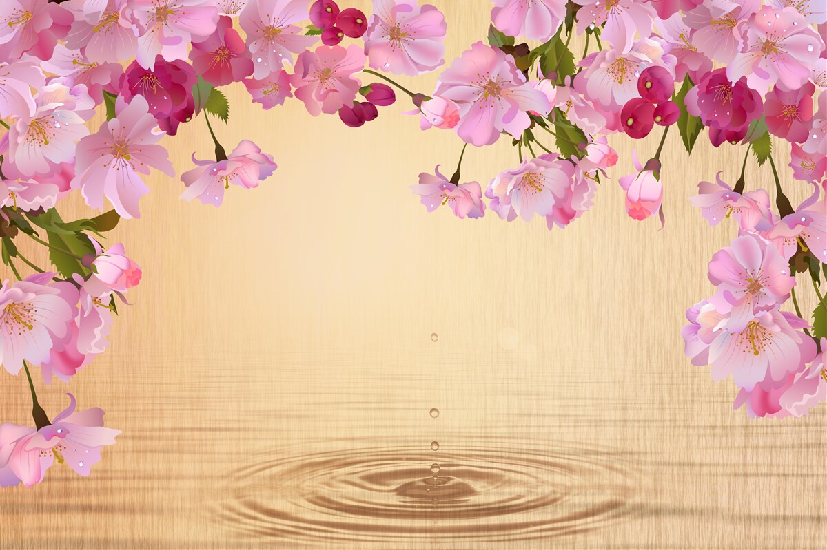 Фотошпалери вода під пишними рожевими квітами