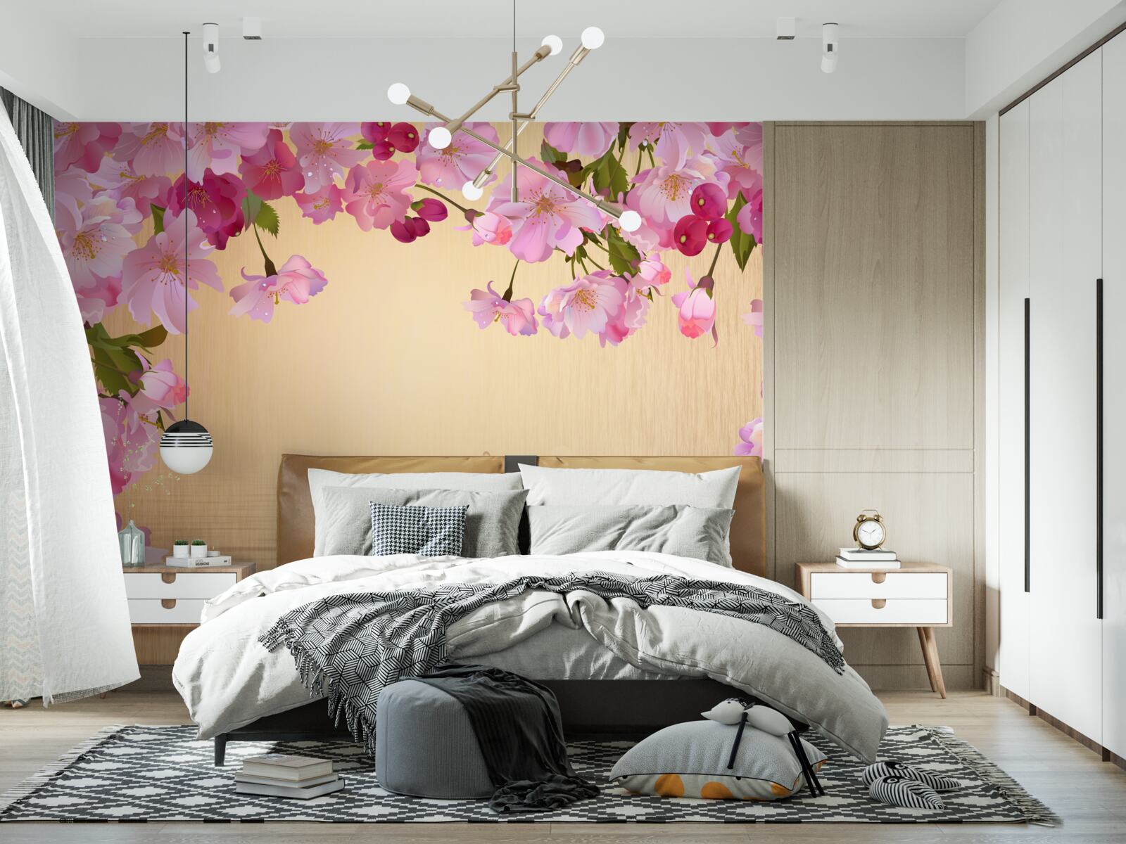 Фотошпалери вода під пишними рожевими квітами