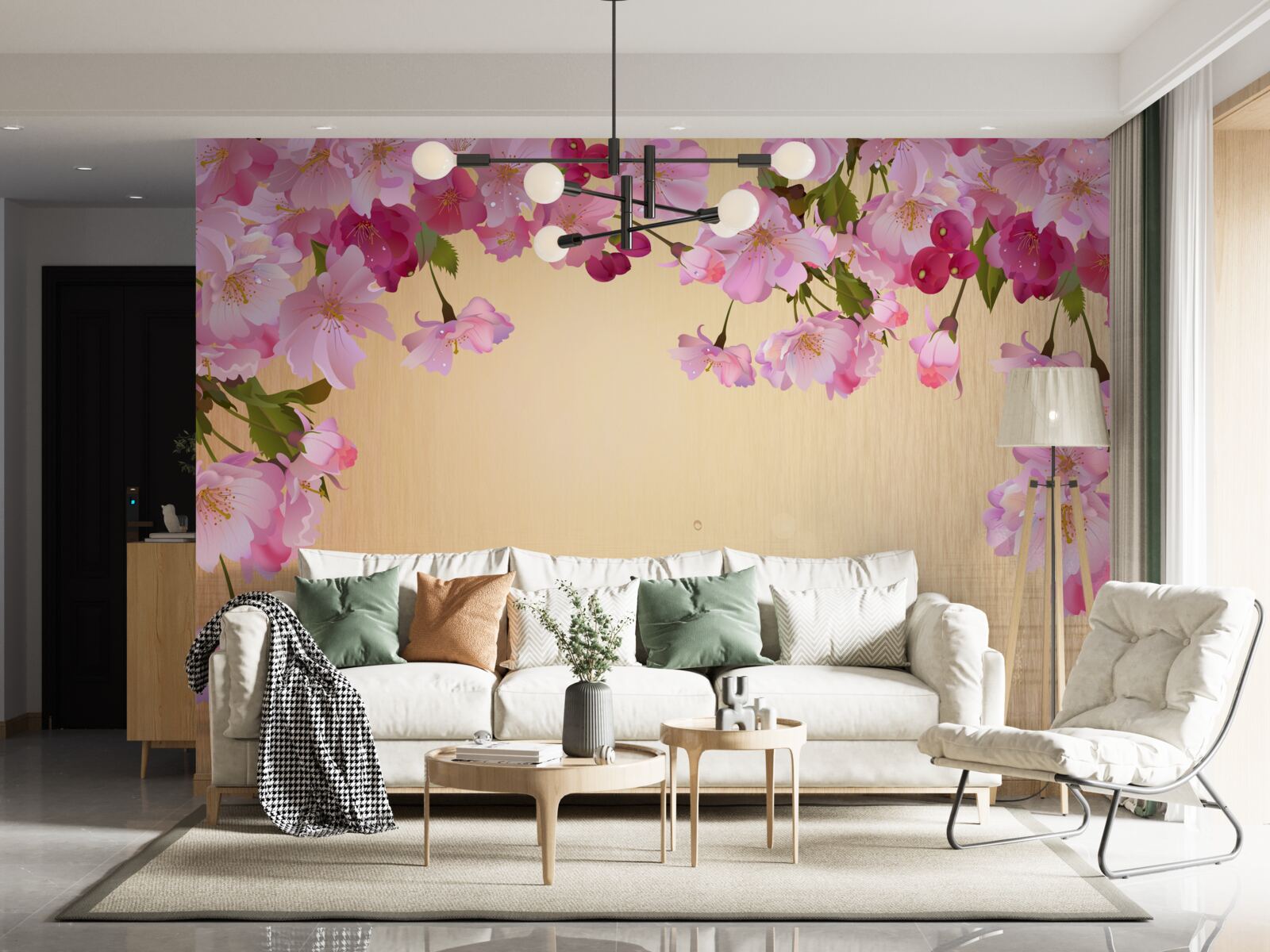 Фотошпалери вода під пишними рожевими квітами