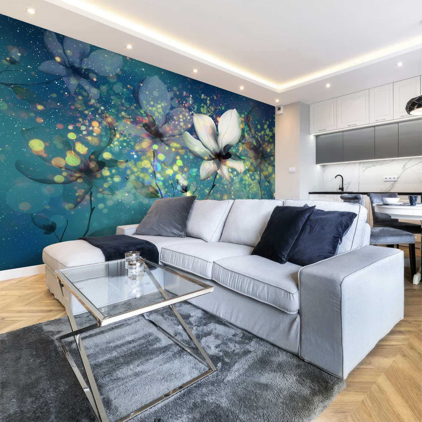 Фотошпалери ексклюзивні кольори на темно-сапфіровому тлі