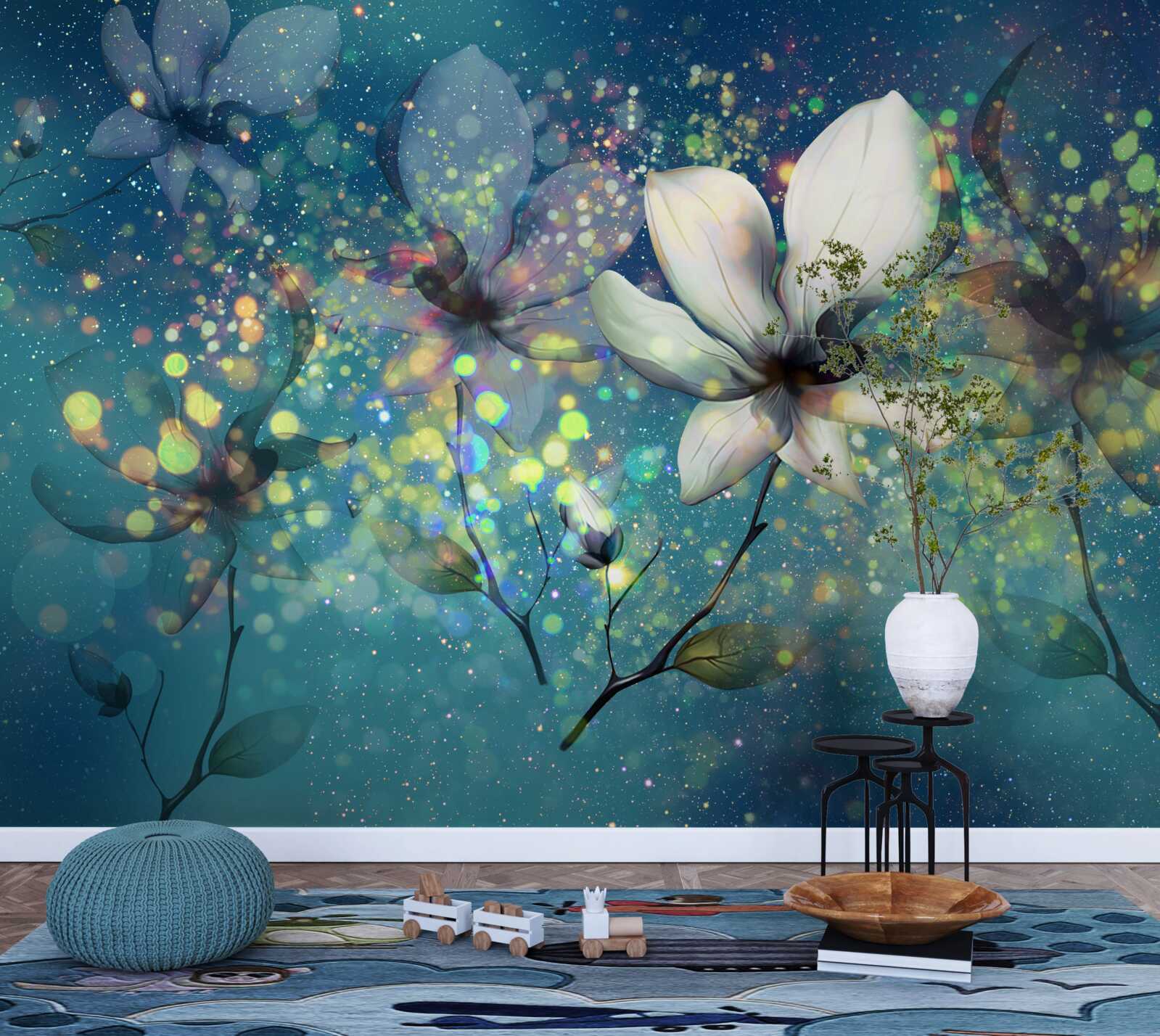 Фотошпалери ексклюзивні кольори на темно-сапфіровому тлі