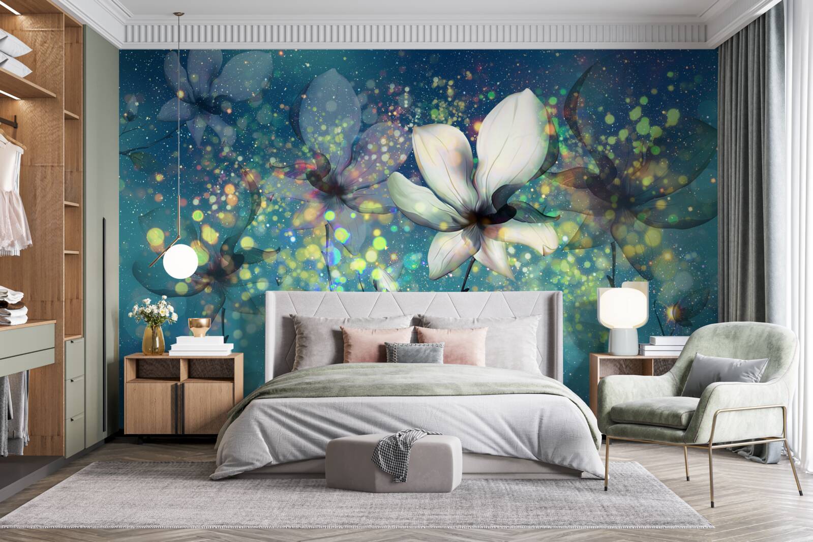 Фотошпалери ексклюзивні кольори на темно-сапфіровому тлі