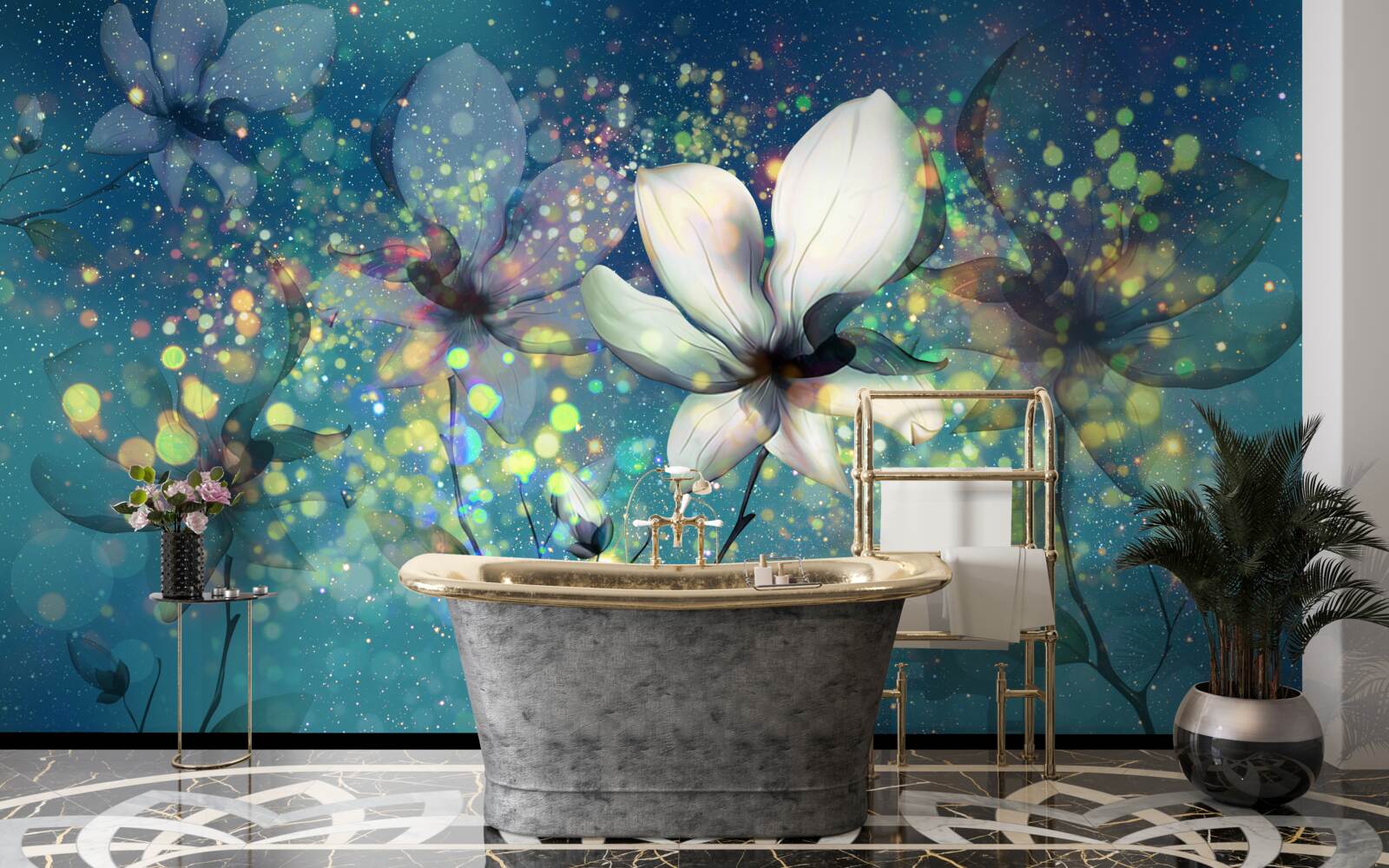 Фотошпалери ексклюзивні кольори на темно-сапфіровому тлі