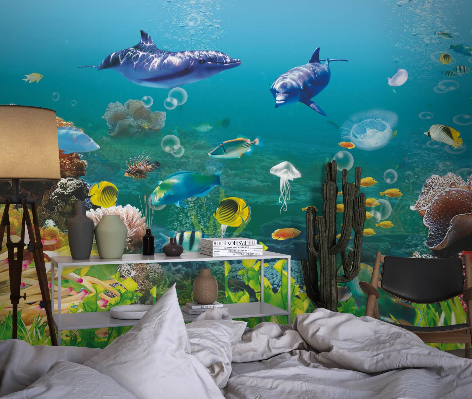 Фотошпалери морські мешканці на зеленуватому дні