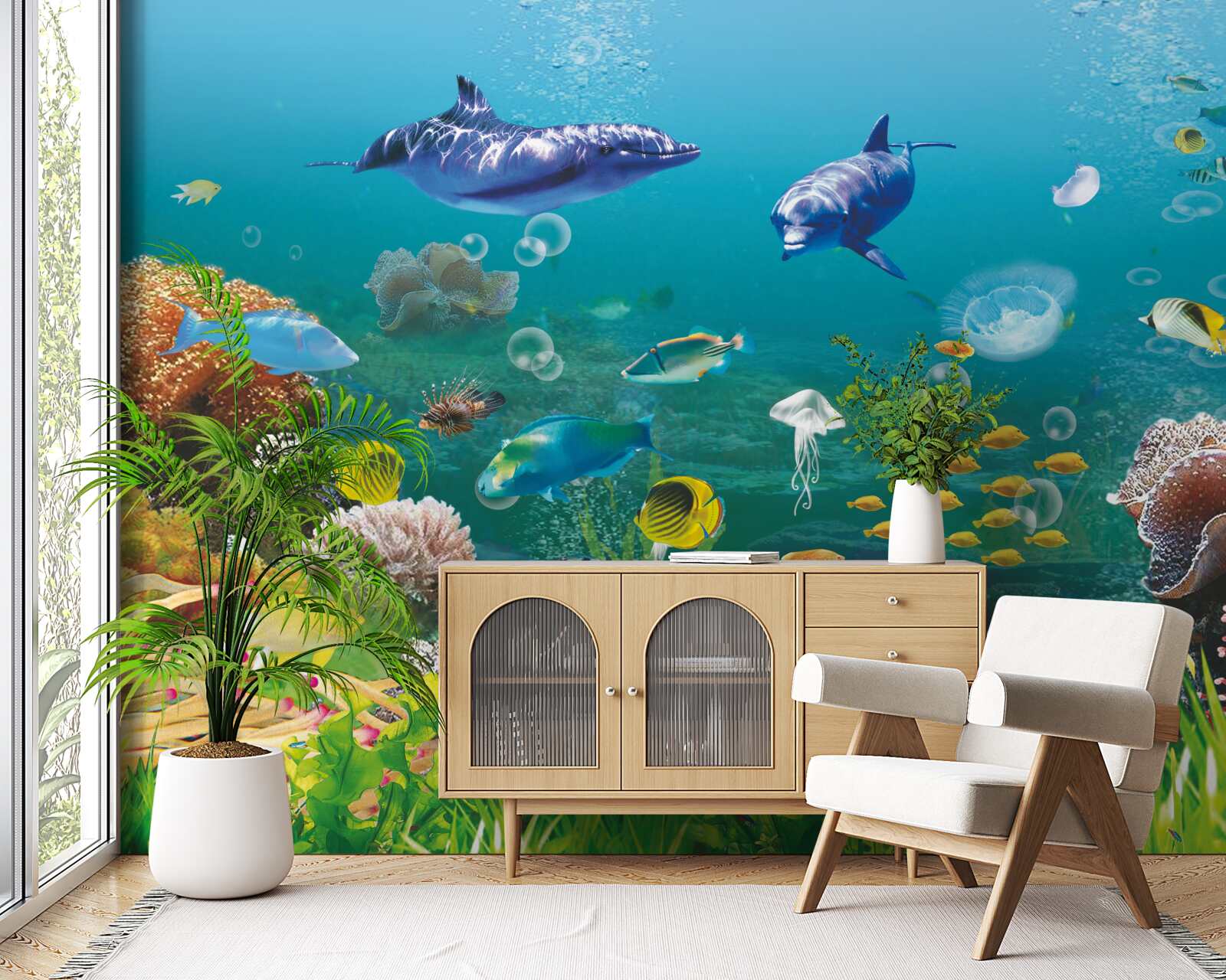 Фотошпалери морські мешканці на зеленуватому дні