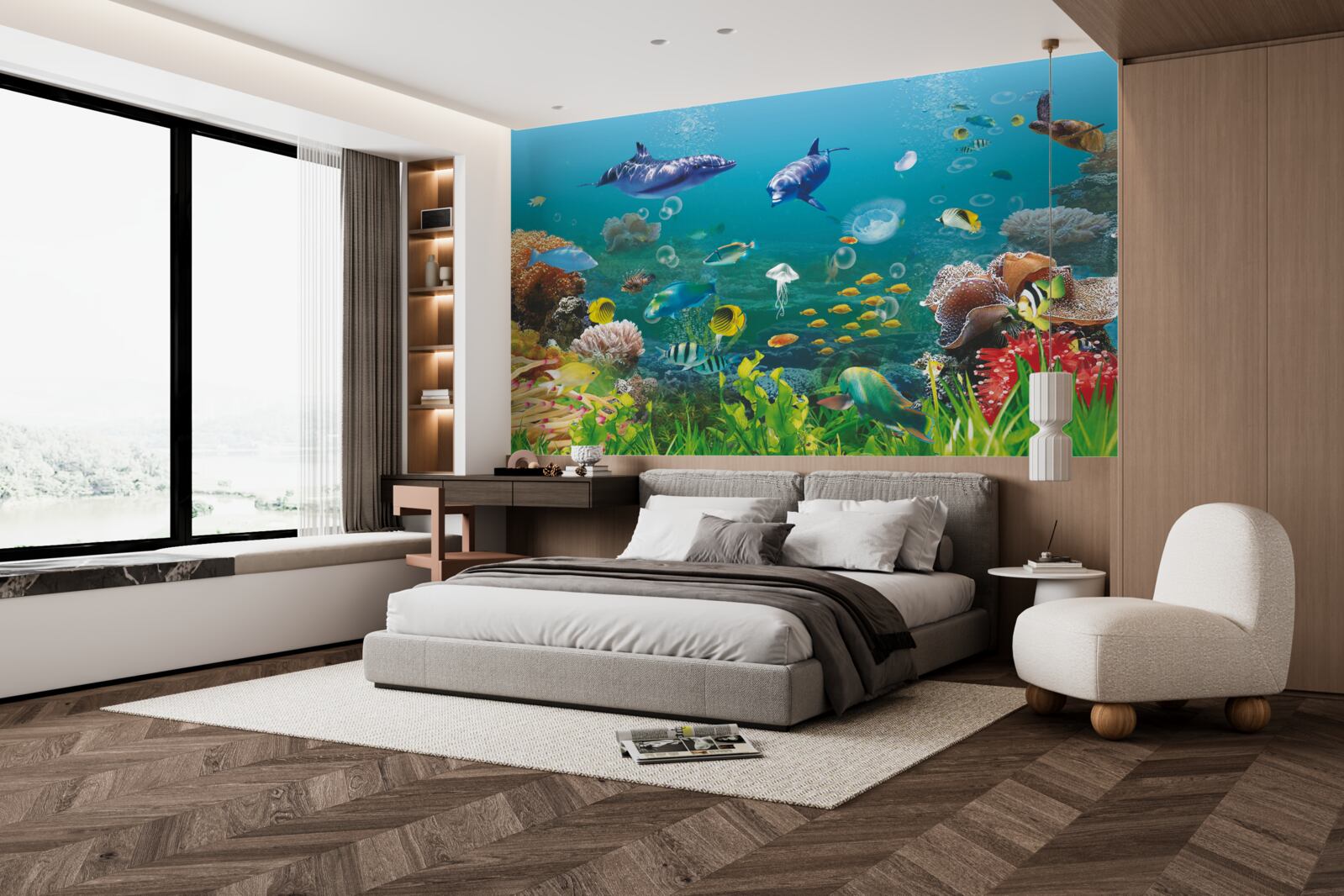 Фотошпалери морські мешканці на зеленуватому дні