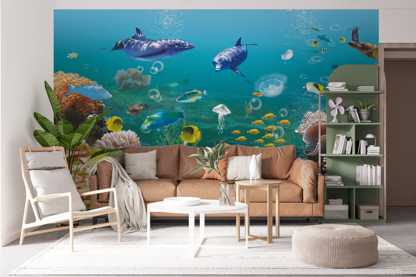 Фотошпалери морські мешканці на зеленуватому дні