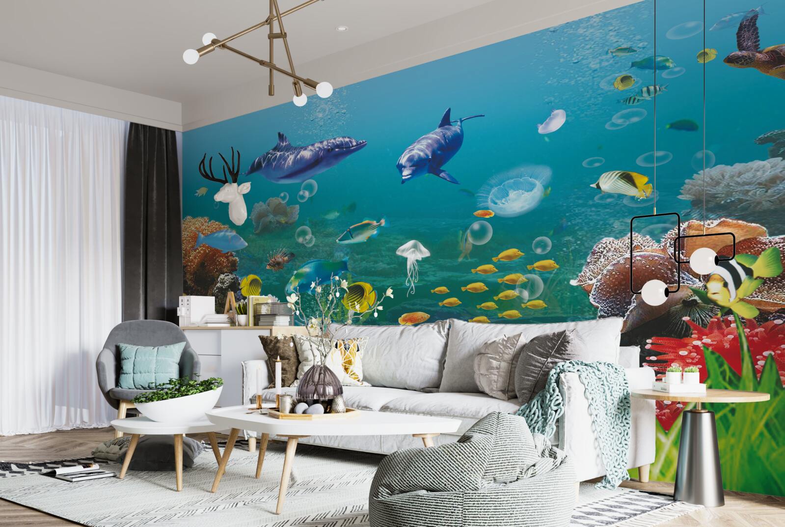 Фотошпалери морські мешканці на зеленуватому дні