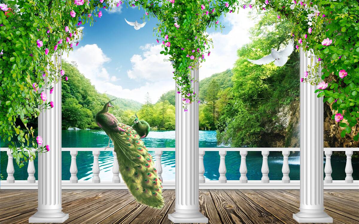 Фотошпалери колонада біля озера, що поросла заростями