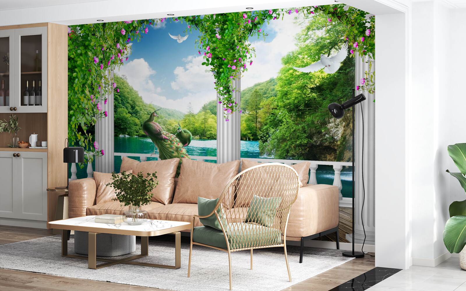 Фотошпалери колонада біля озера, що поросла заростями