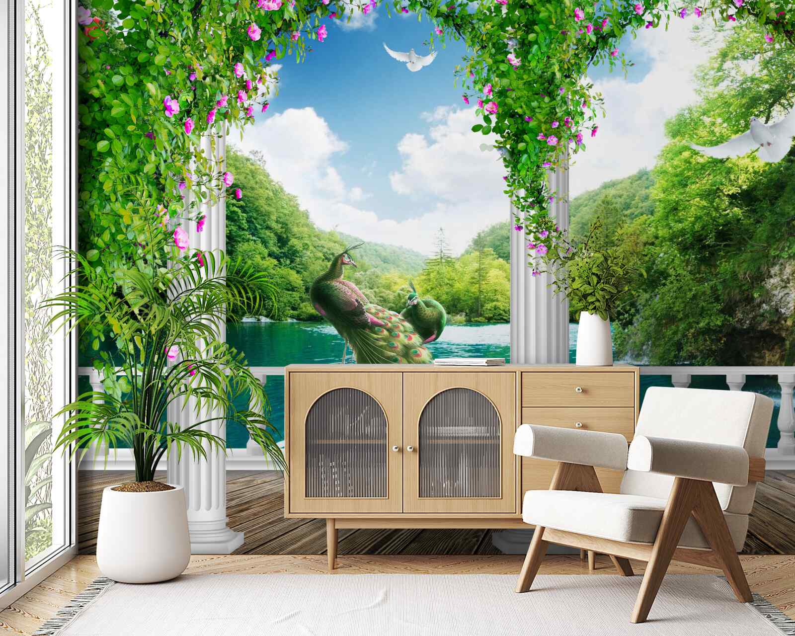 Фотошпалери колонада біля озера, що поросла заростями