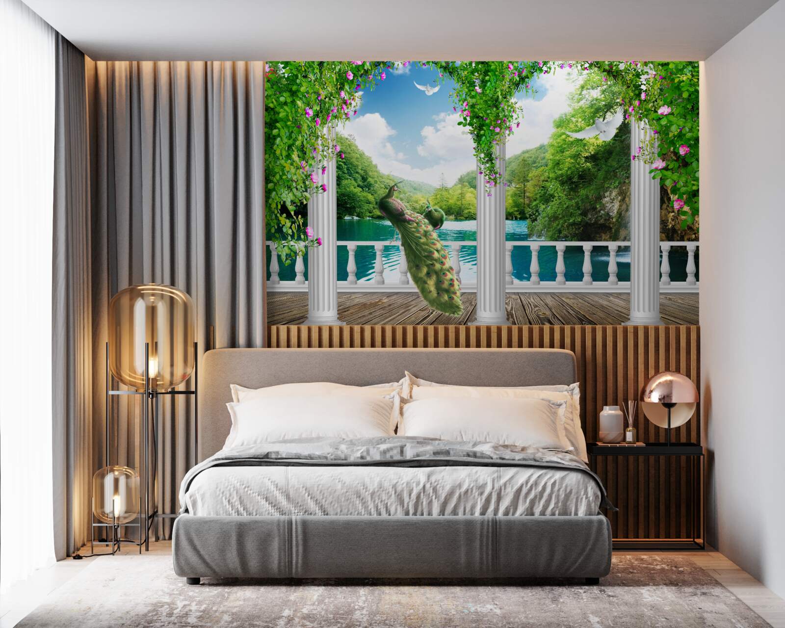 Фотошпалери колонада біля озера, що поросла заростями