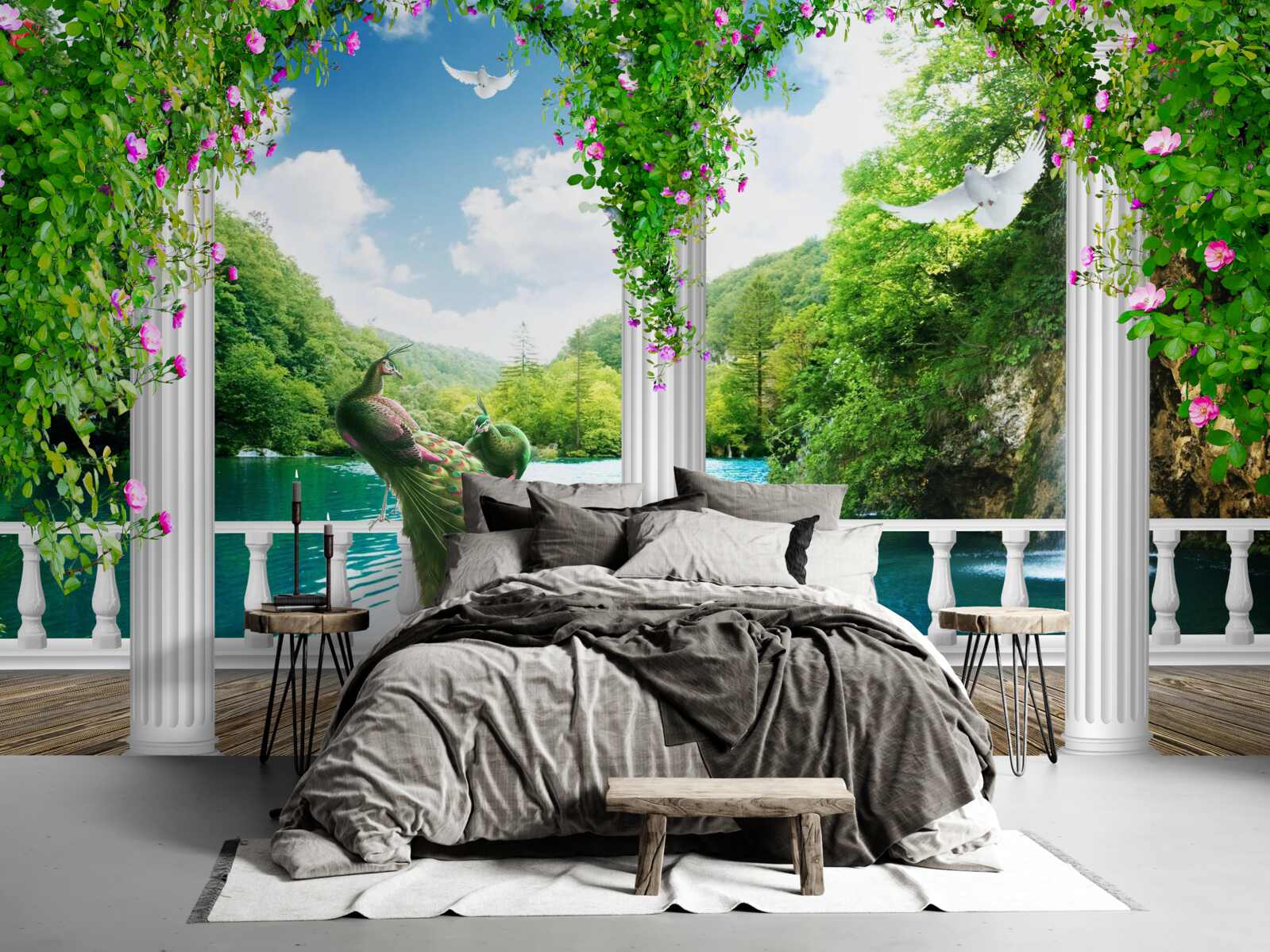 Фотошпалери колонада біля озера, що поросла заростями