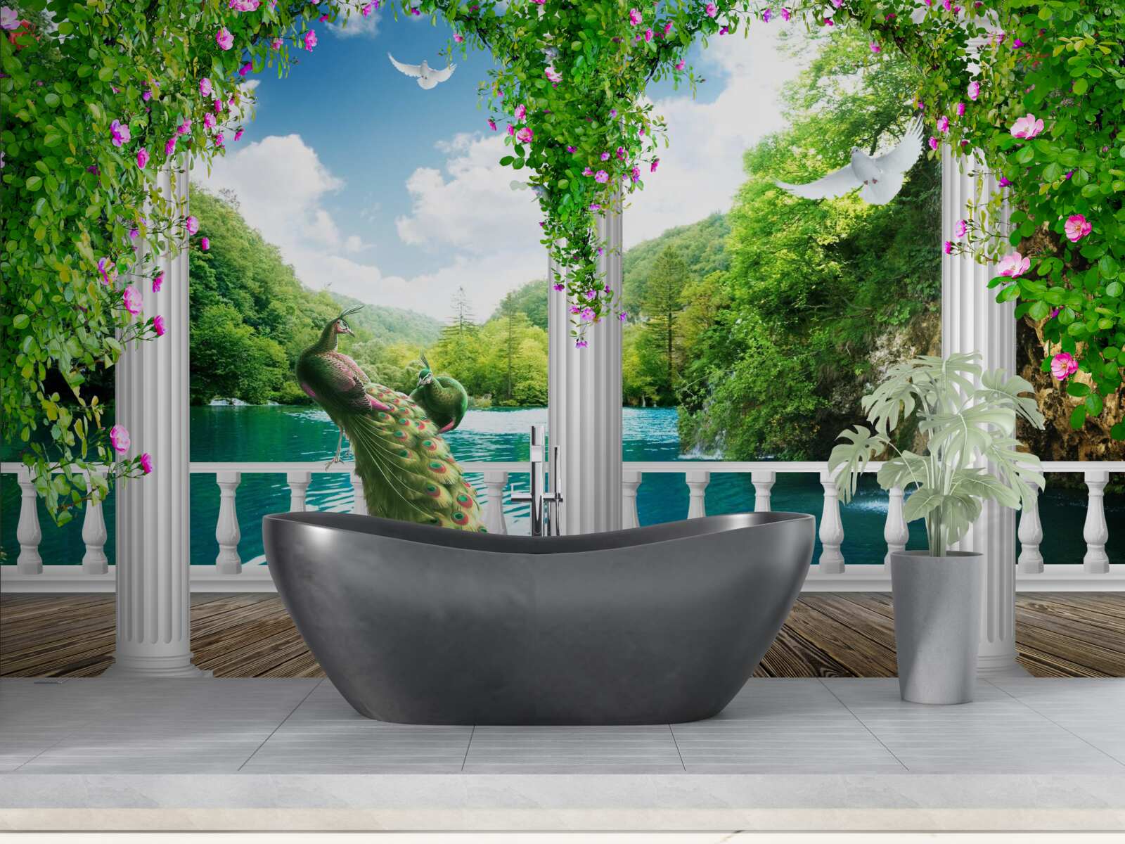 Фотошпалери колонада біля озера, що поросла заростями