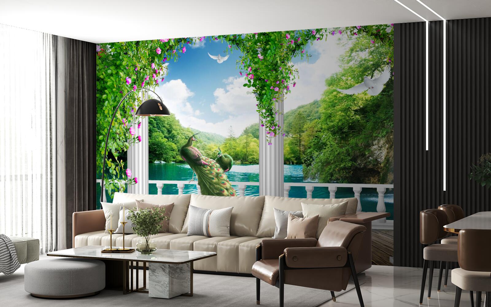 Фотошпалери колонада біля озера, що поросла заростями