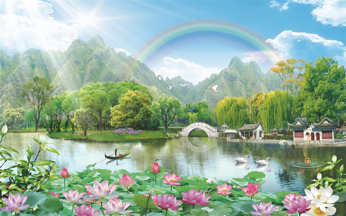 Фотошпалери зачаровує пейзаж природи та веселки