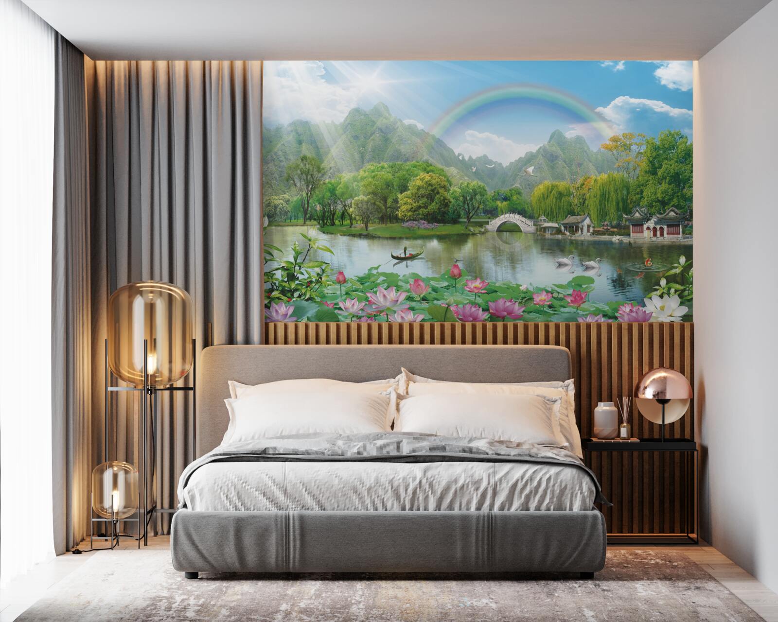 Фотошпалери зачаровує пейзаж природи та веселки