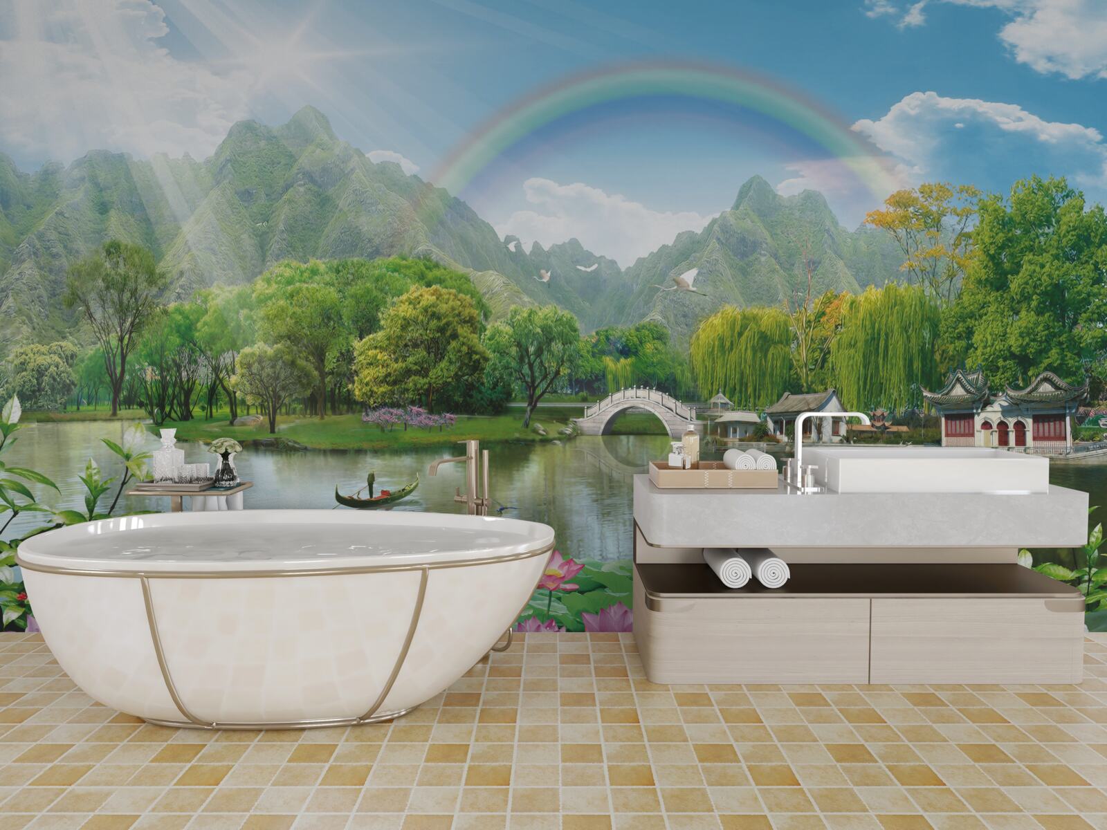 Фотошпалери зачаровує пейзаж природи та веселки