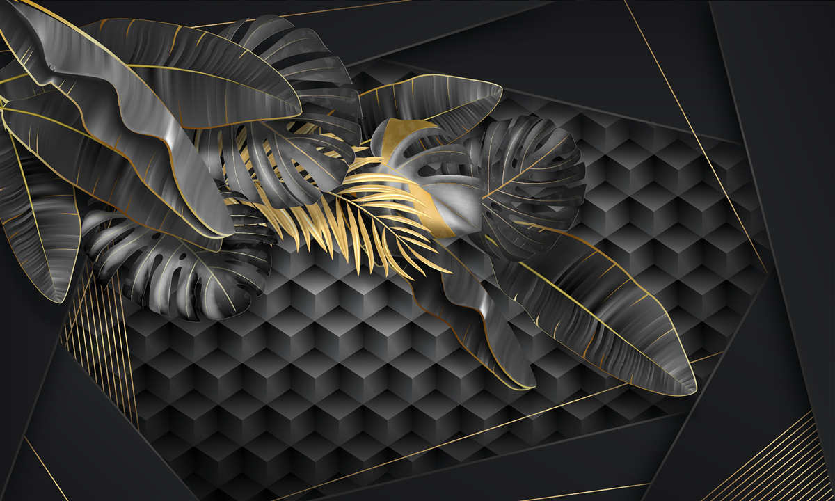 Фотошпалери чорні ручки з текстурою та золотим поділом