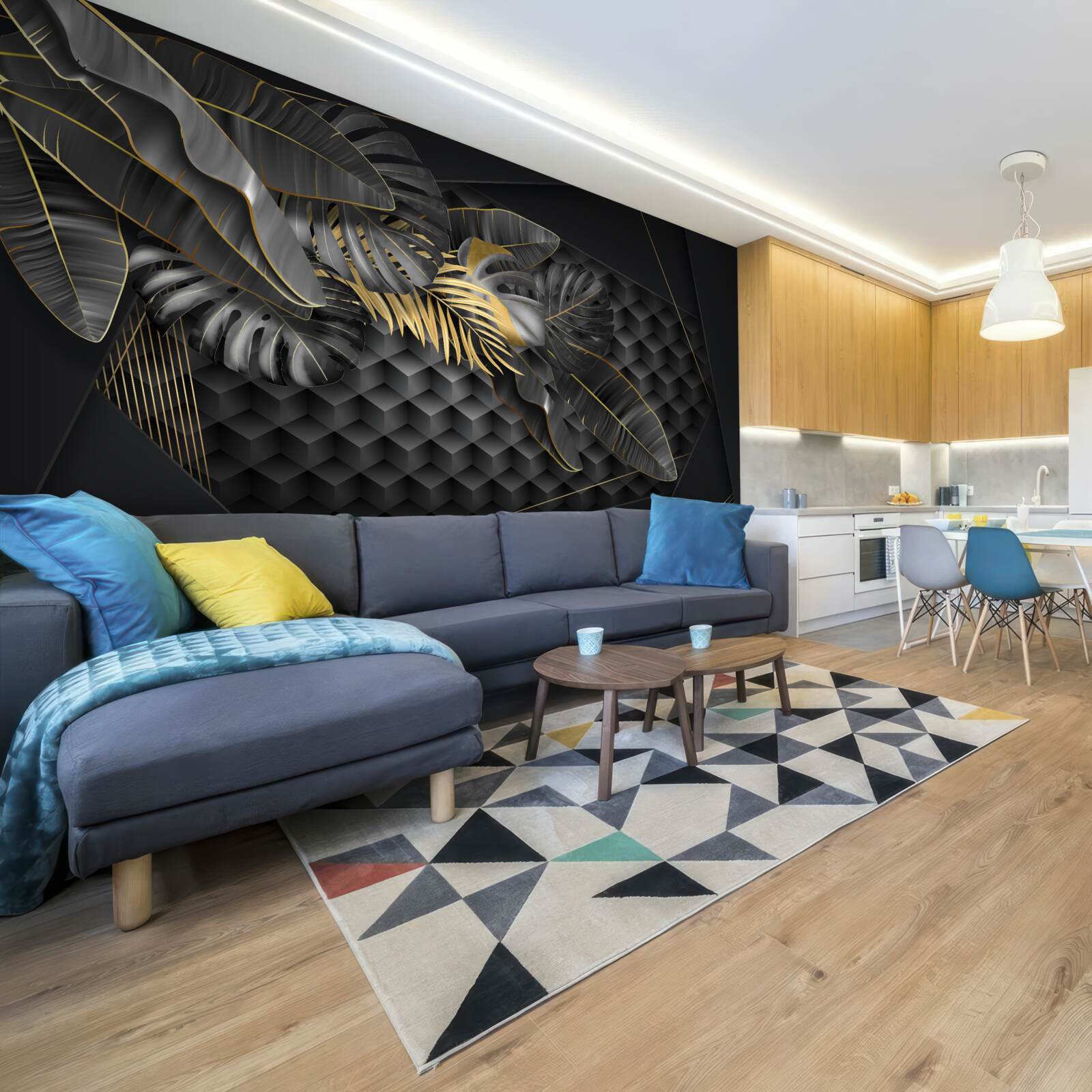 Фотошпалери чорні ручки з текстурою та золотим поділом