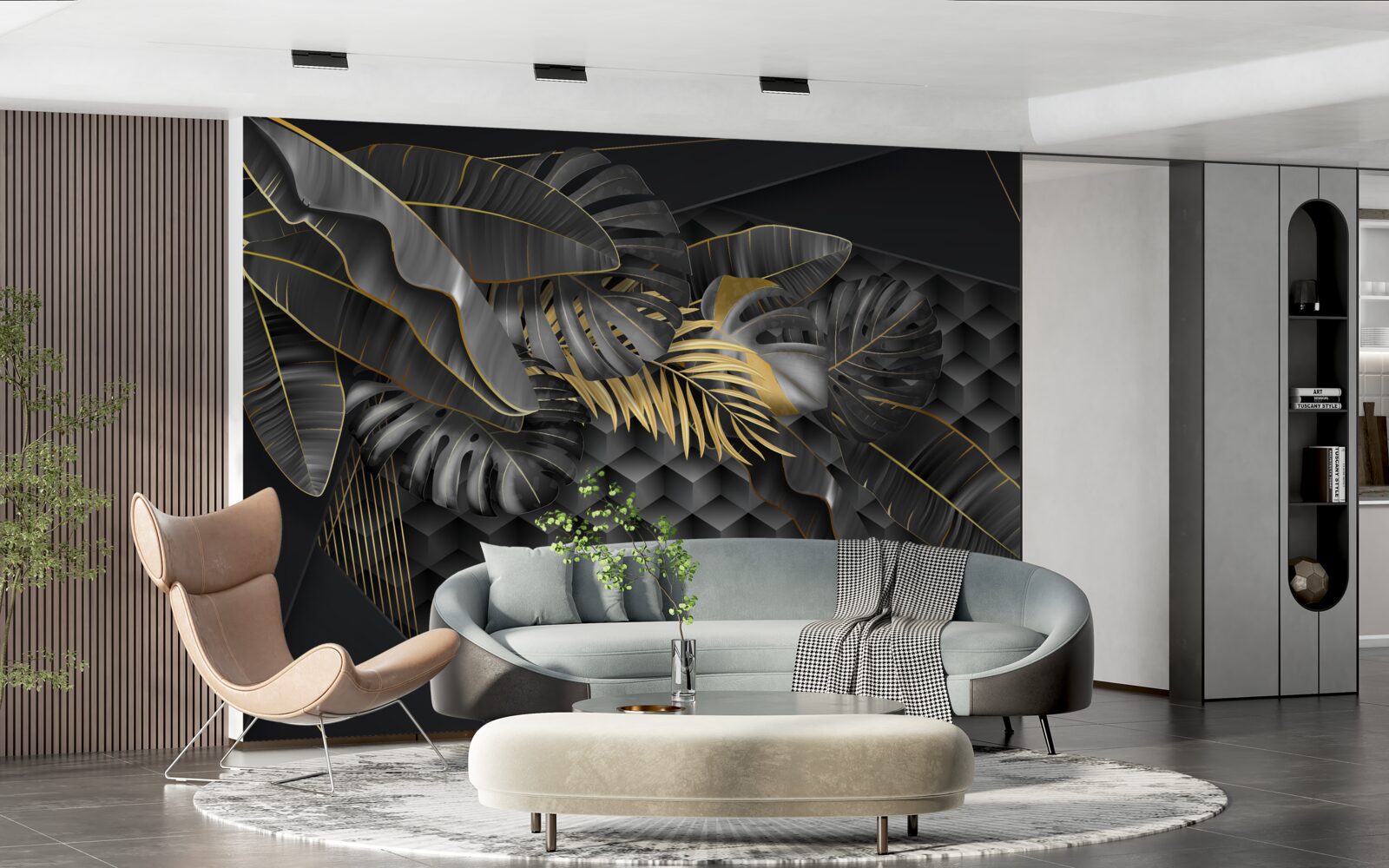 Фотошпалери чорні ручки з текстурою та золотим поділом