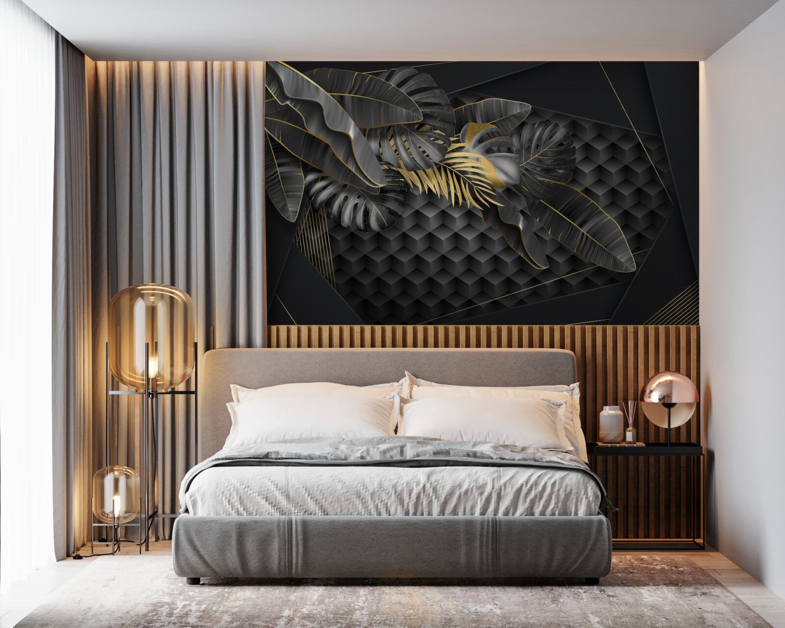 Фотошпалери чорні ручки з текстурою та золотим поділом