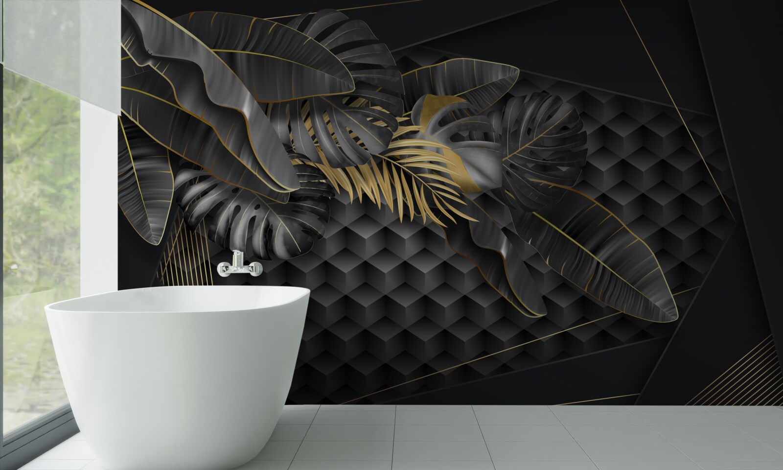 Фотошпалери чорні ручки з текстурою та золотим поділом