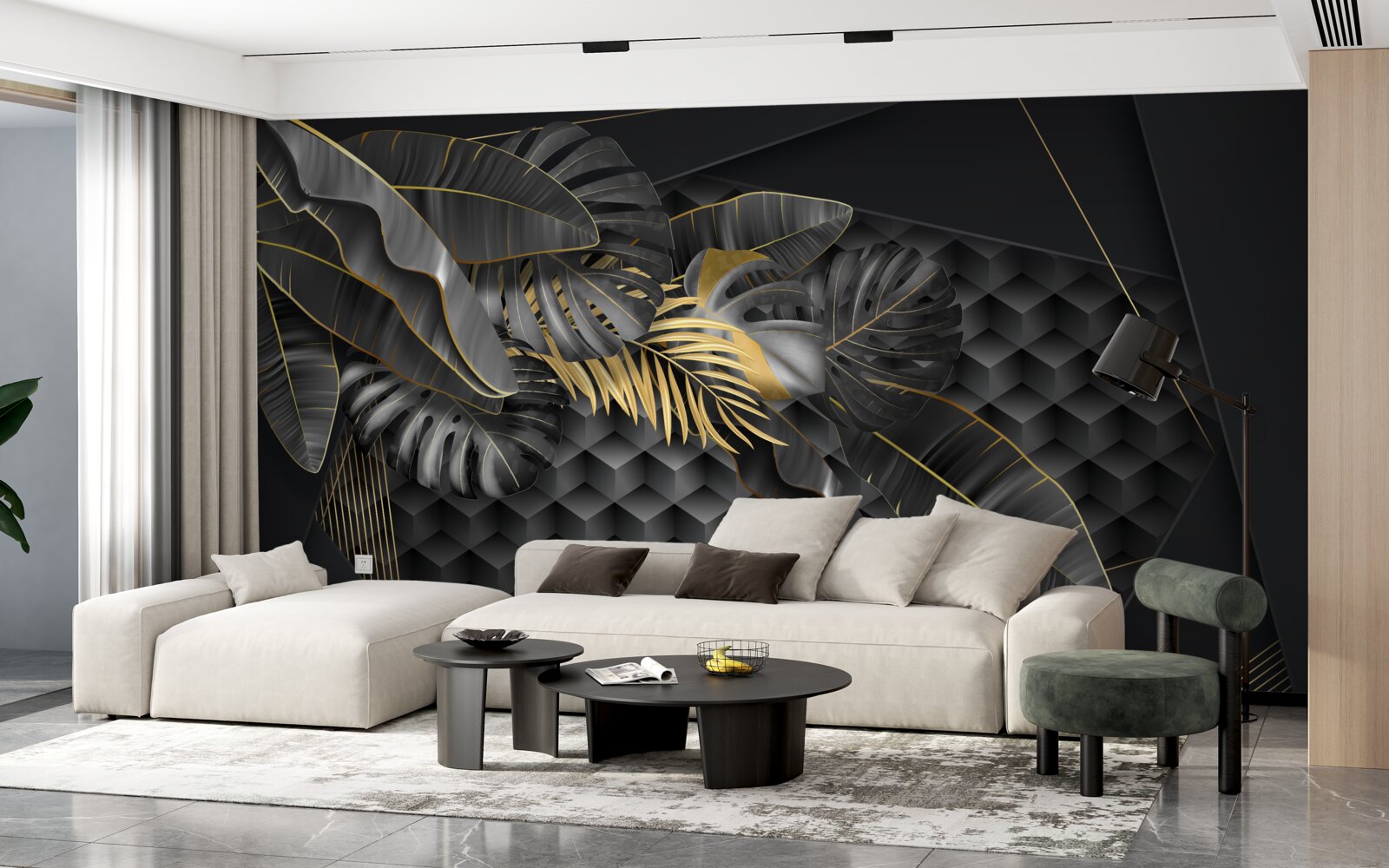 Фотошпалери чорні ручки з текстурою та золотим поділом