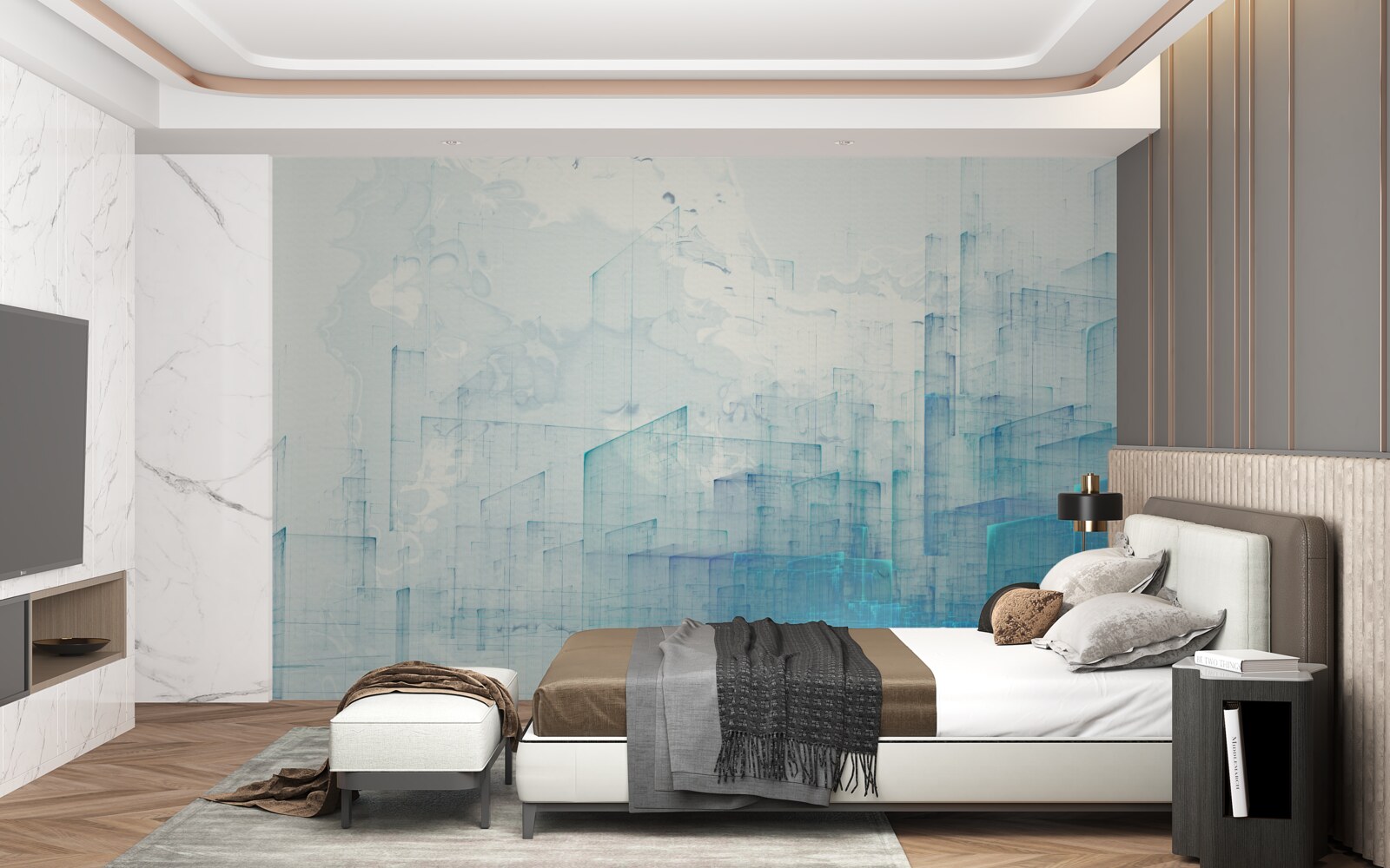 Фотошпалери абстрактне місто, оповите туманом