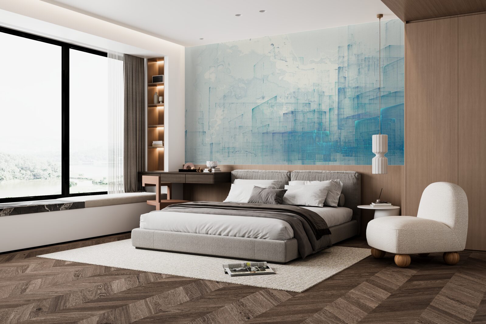 Фотошпалери абстрактне місто, оповите туманом