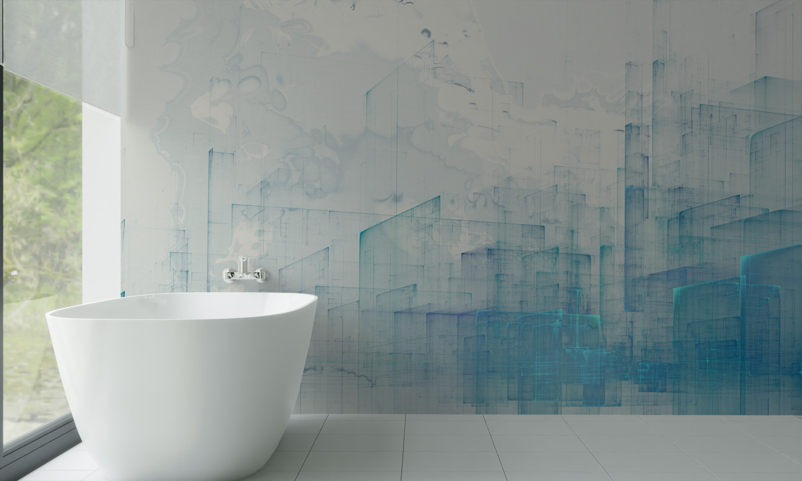 Фотошпалери абстрактне місто, оповите туманом