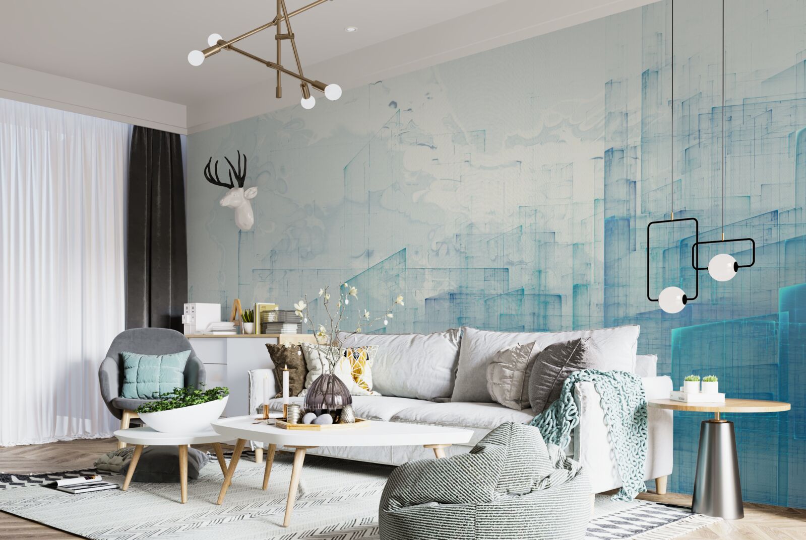 Фотошпалери абстрактне місто, оповите туманом