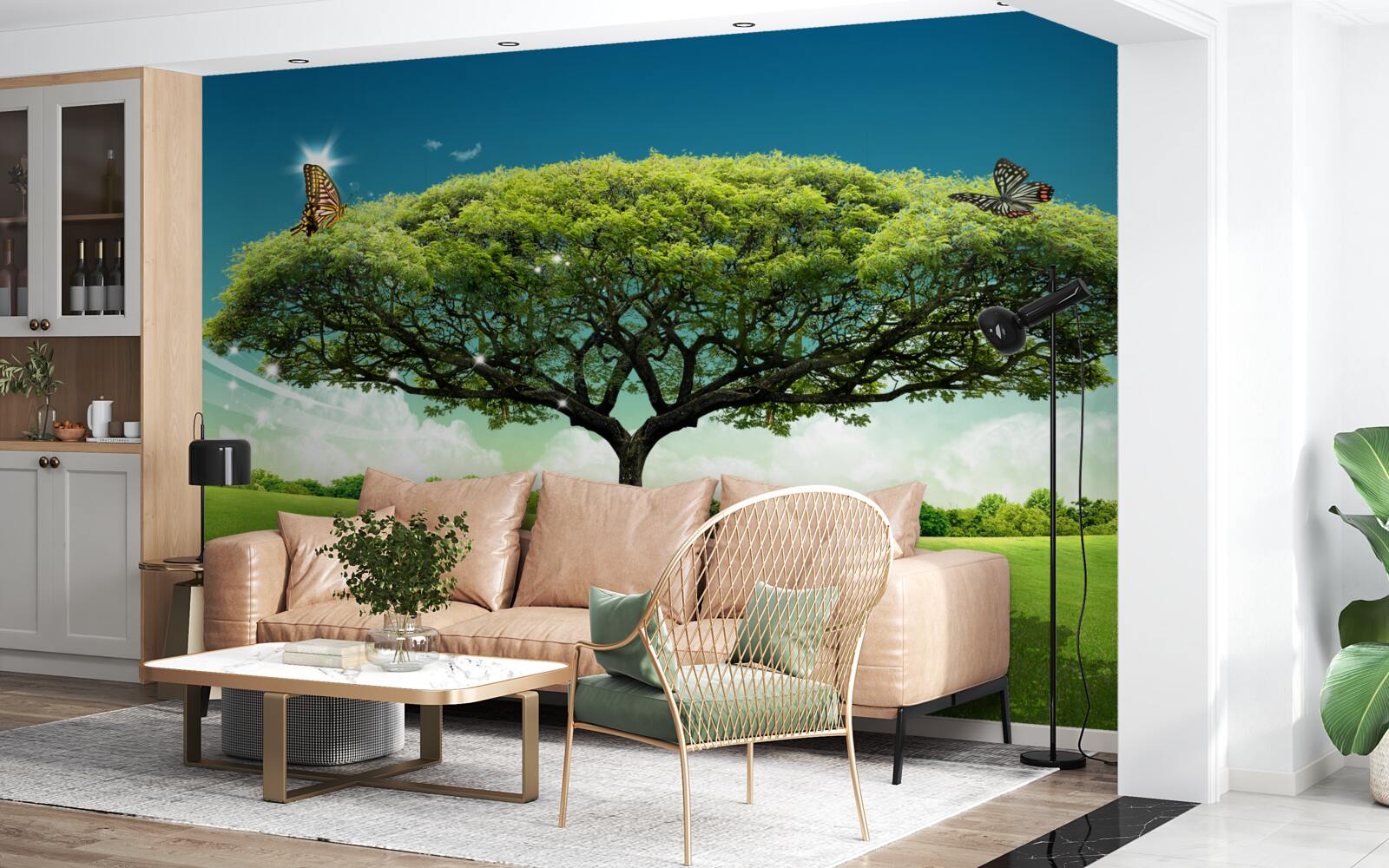 Фотошпалери на галявині росте здорове дерево життя