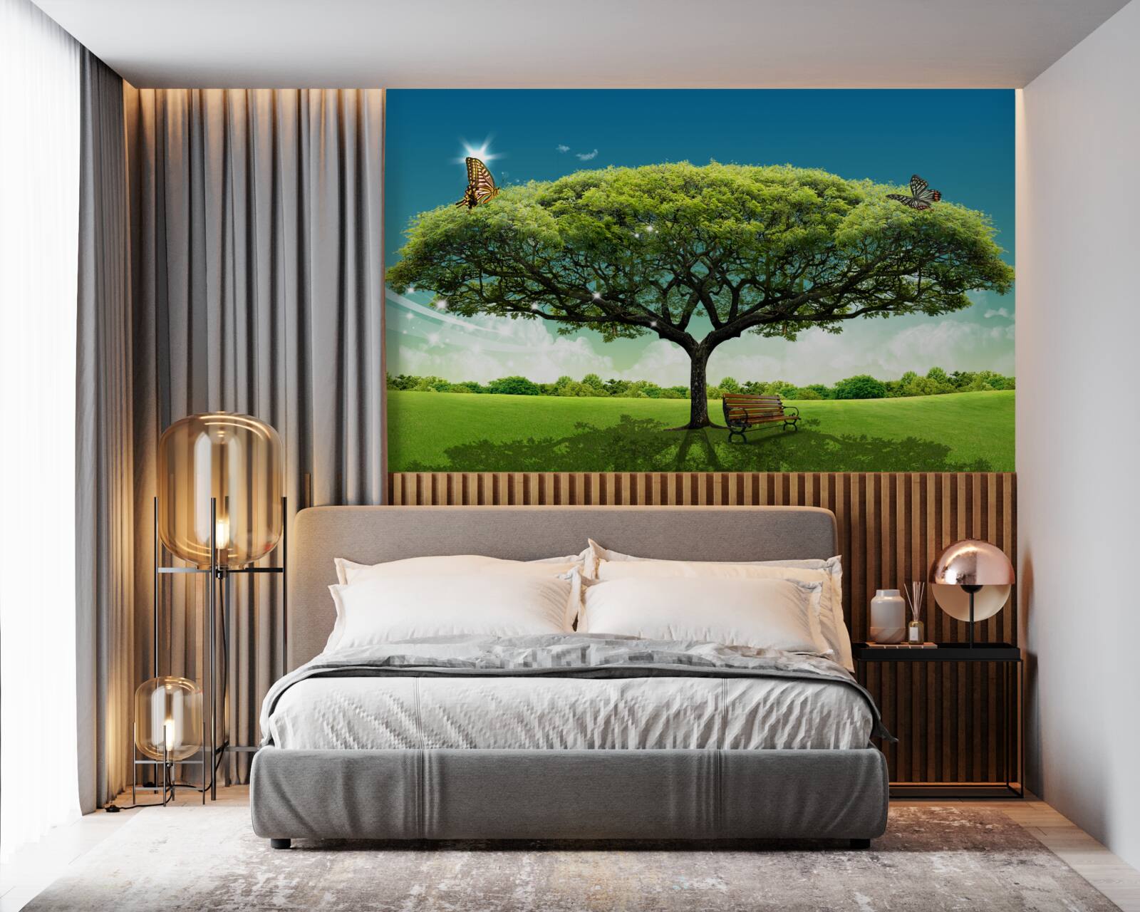 Фотошпалери на галявині росте здорове дерево життя