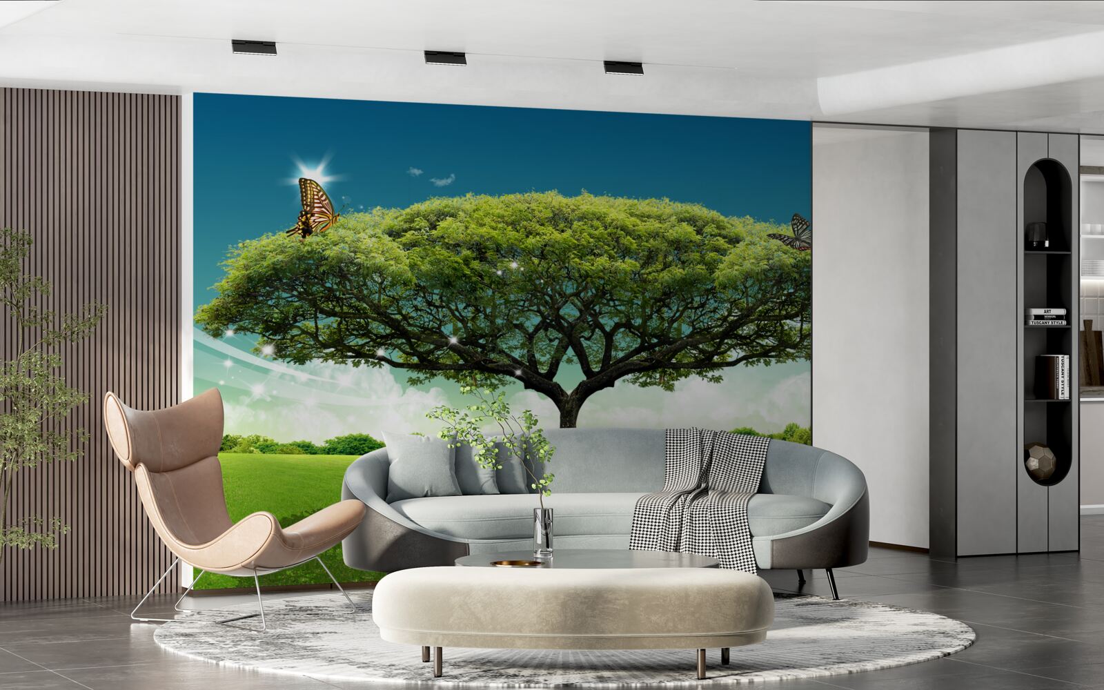 Фотошпалери на галявині росте здорове дерево життя