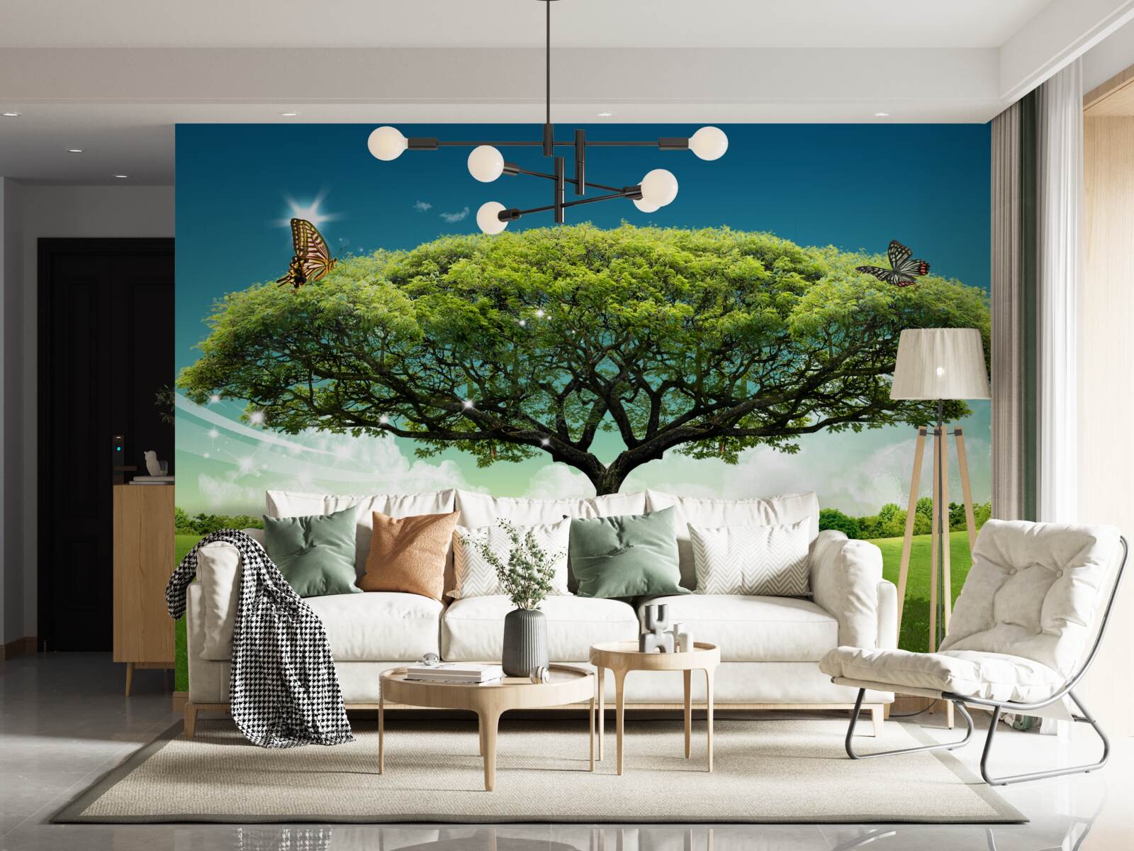 Фотошпалери на галявині росте здорове дерево життя