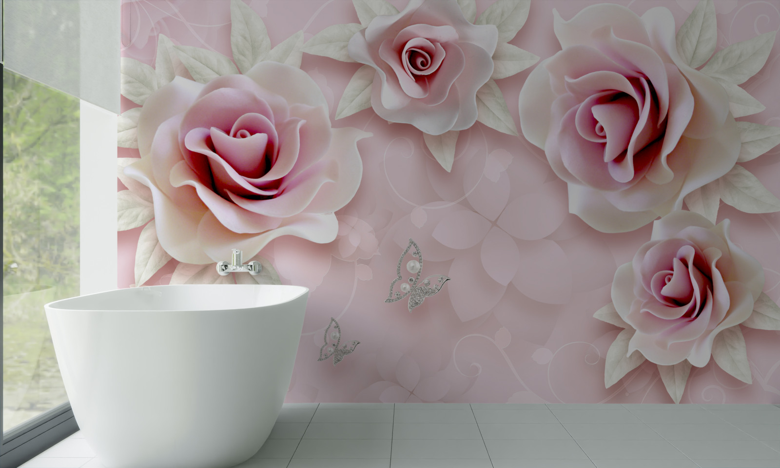 Фотошпалери елегантна порцелянова рожева в м'яких бузкових тонах