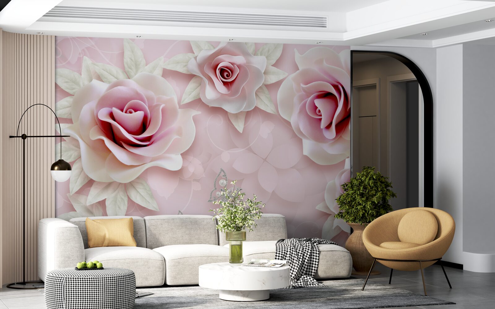 Фотошпалери елегантна порцелянова рожева в м'яких бузкових тонах