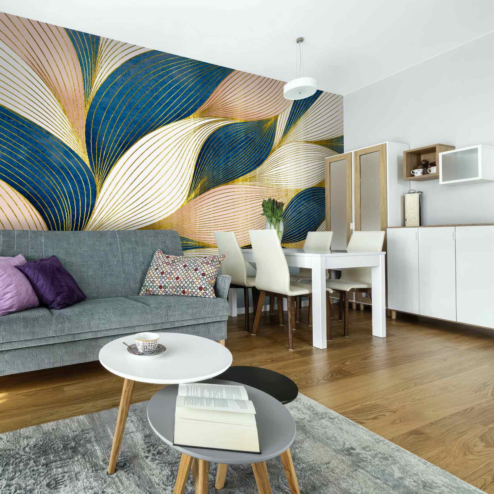 Фотошпалери плетене синє та золоте листя