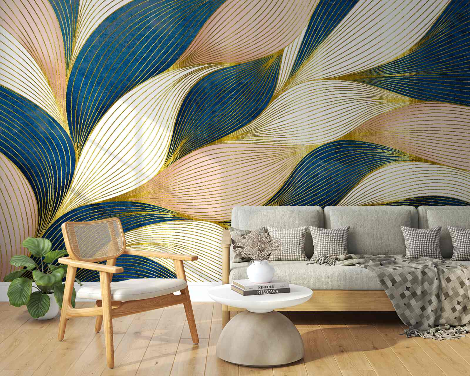 Фотошпалери плетене синє та золоте листя