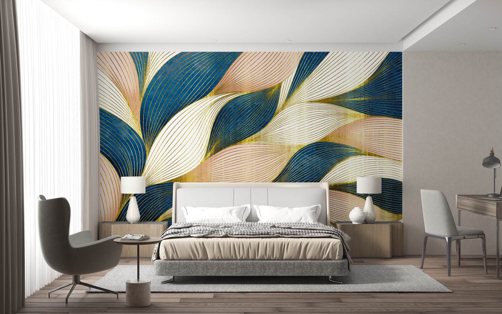 Фотошпалери плетене синє та золоте листя